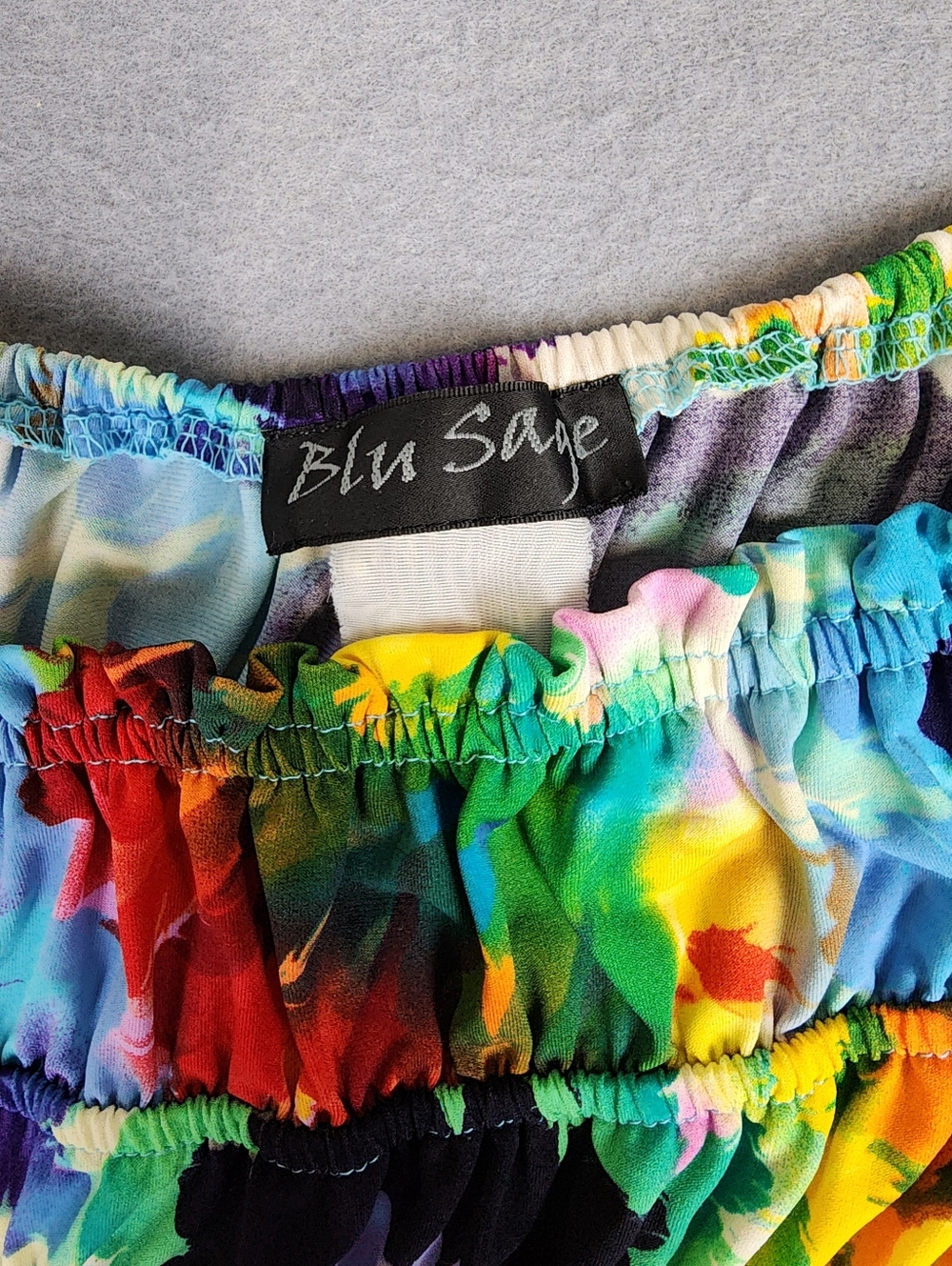 Multicolor Tie-Dye Sundress By Blu Sage Stretchy Gathered Chest Boho Style 70s - Picture 4 of 8